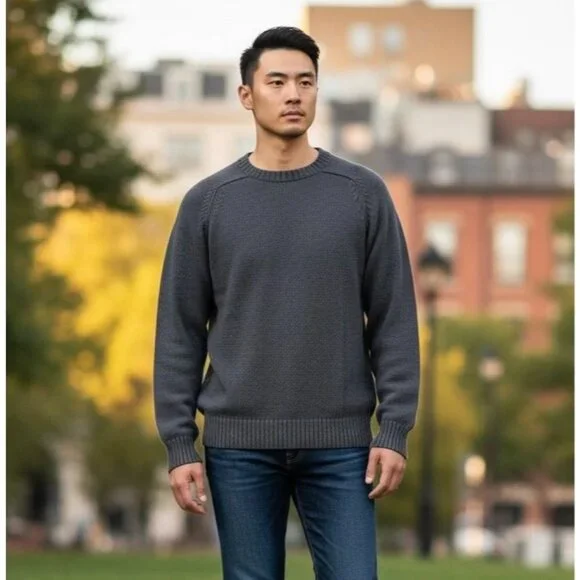 Vintage Lands End Mens Small Drifter Sweater Cotton Pullover 90s Charcoal Gray - Picture 1 of 14